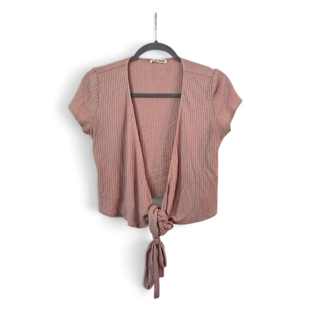 Reformation Jeans Pink Ribbed Tie-Front Cropped Cardigan Top Womens Small
